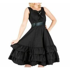New Hearts & Roses Frills Thrills Swing Dress Womens 6 Black Full Tiered Pin Up